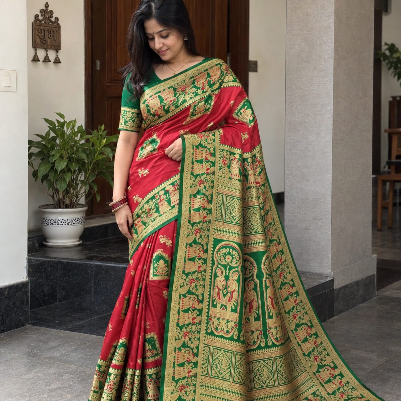 Rangisha Original Patola Pattern Woven Silk Blend Saree with Unstitched Blouse Piece