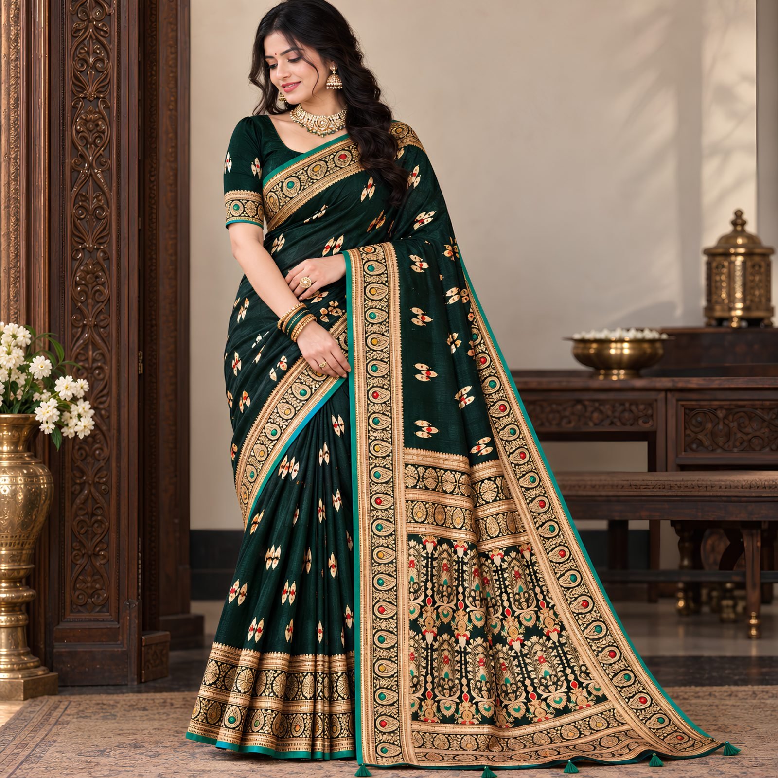 Rangisha Premium Woven Banarasi Art Silk Saree (Multicolor)