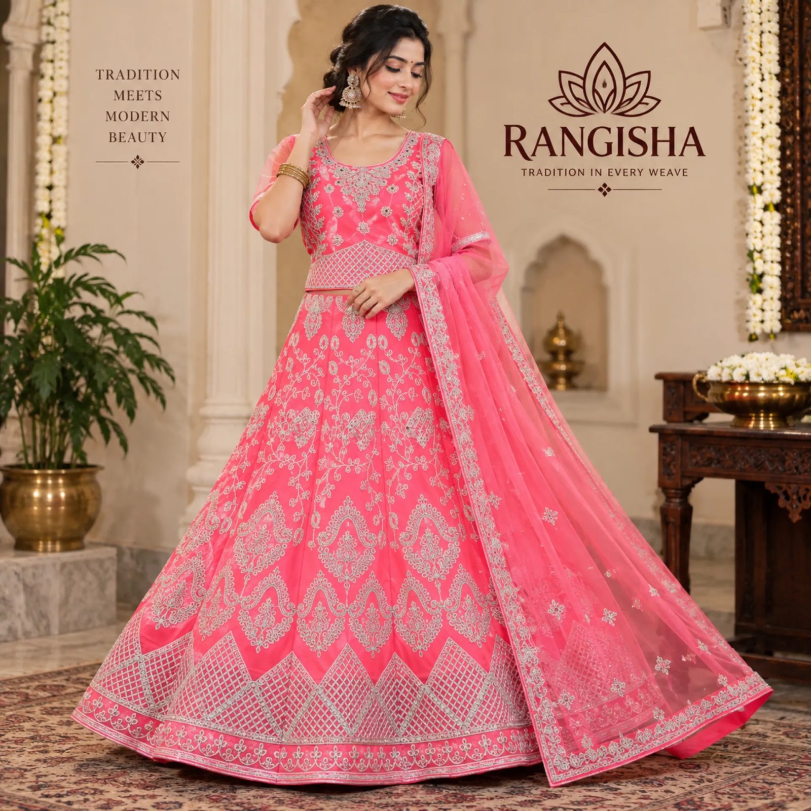 Pink Georgette Embroidered Anarkali Lehenga with Heavy Dupatta – Wedding & Party Wear